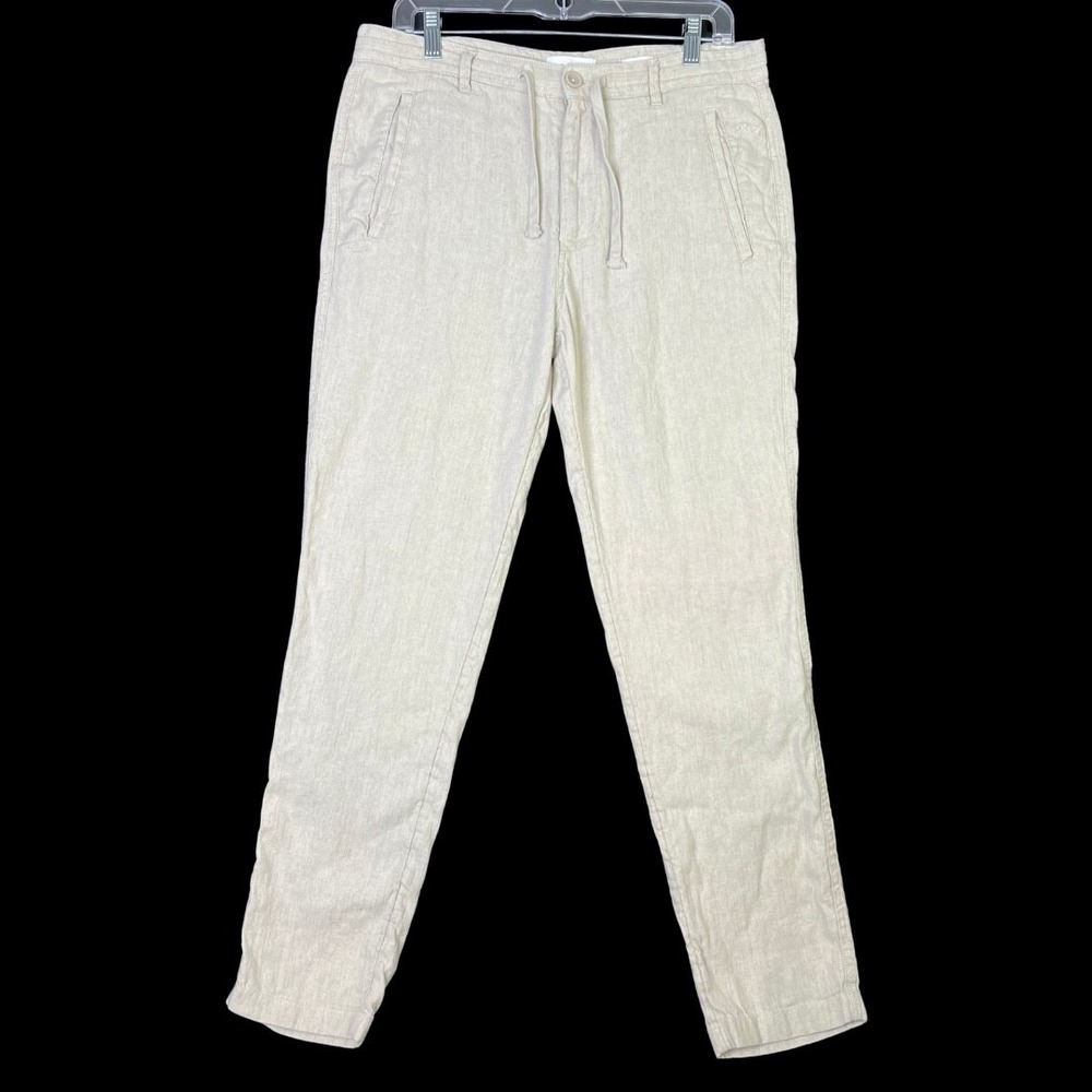 Porter & Ash Mens Linen Coastal Pants Beige Relaxed Fit Lightweight Size 30
